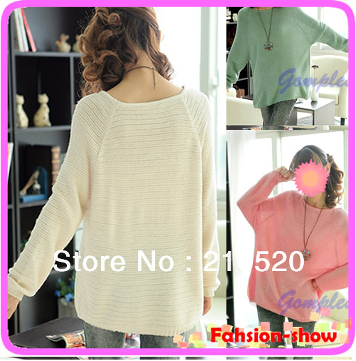 New Womens Batwing Round Neck Knitted Pullover Jumper Casual Loose Long Sweater  Free Shipping