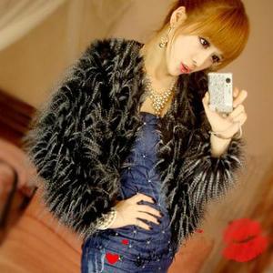 New Womens Fashion Faux Ostrich Feather Fur Jacket Coat Warm Outerwear FZ475