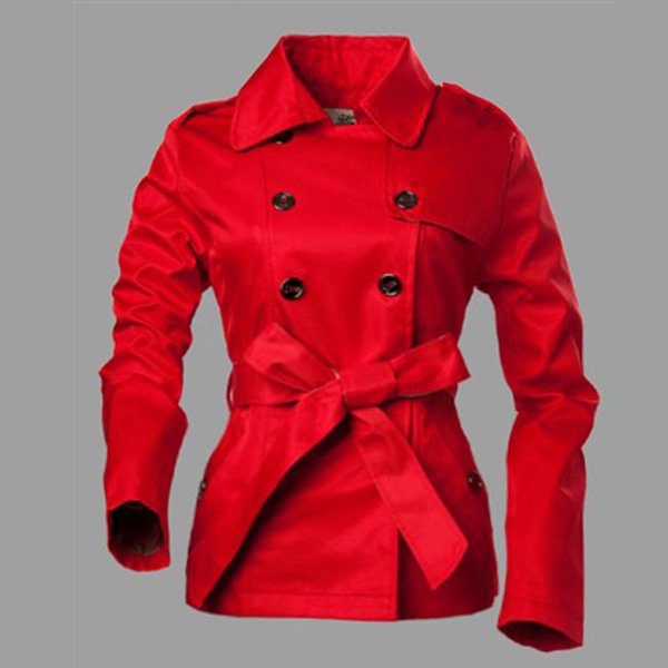 New Womens RED Long Sleeve Lapel Windbreaker Jacket Coat SIZE M/L/XL/XXL  902058-FZ-8030-2