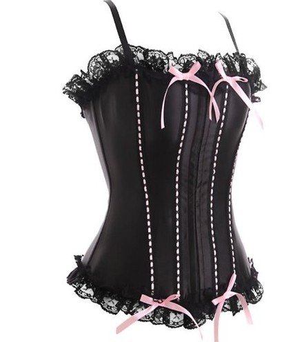 New Womens Sexy Lingerie Lace up Satin Corset Lingerie Bustier + G-String Underwear Sleepwear Black free shipping