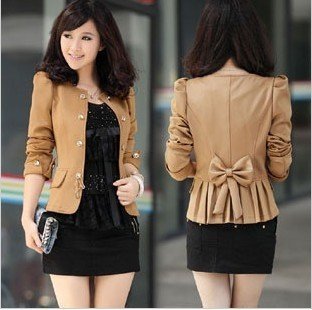 New Womens Slim Fit Business Double-breasted Puff Sleeve  Jacket Coat