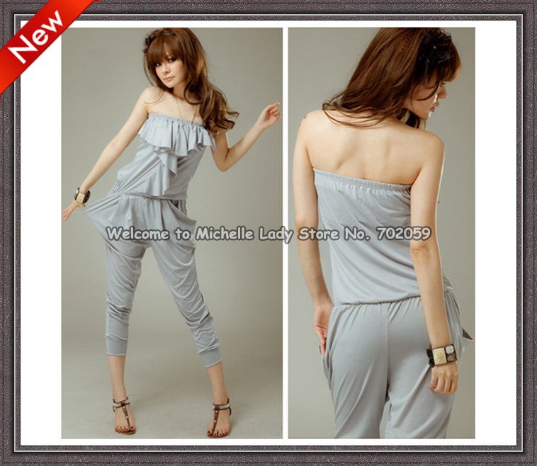 New Womens Strapless Flouncing Jumper Suits Pants Free Shipping