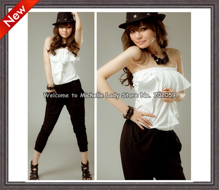 New Womens Strapless Flouncing Jumper Suits Pants Free Shipping