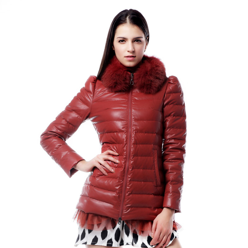 New year big 2012 down coat female water washed leather medium-long x1201100