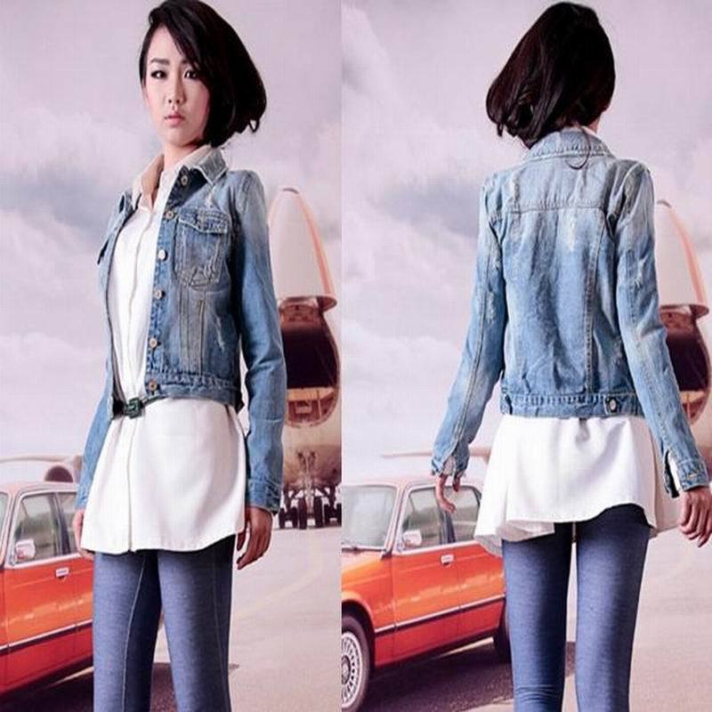 newest 2013 autumn all-match casual denim outerwear short design denim outerwear female long-sleeve denim outerwear female top