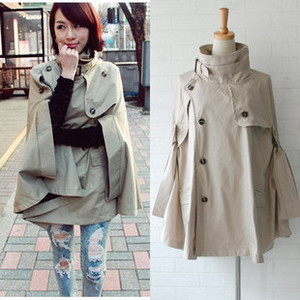 newest 2013 khaki batwing sleeve fashion cape cloak overcoat outerwear women's plus size trench