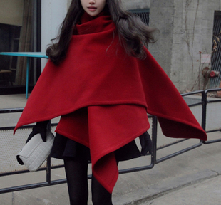 newest 2013 style women's cloak wool coat medium-long trench cape woolen red