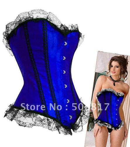 Newest arrival Sexy Lingerie Blue Vintage Lace up Corset Bustier/G-String CS0102 free shipping