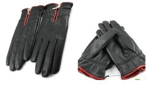 newest brand Warm ladies fashion genuine  leather gloves with zipper  Sheepskin lined with velvet cycling gloves