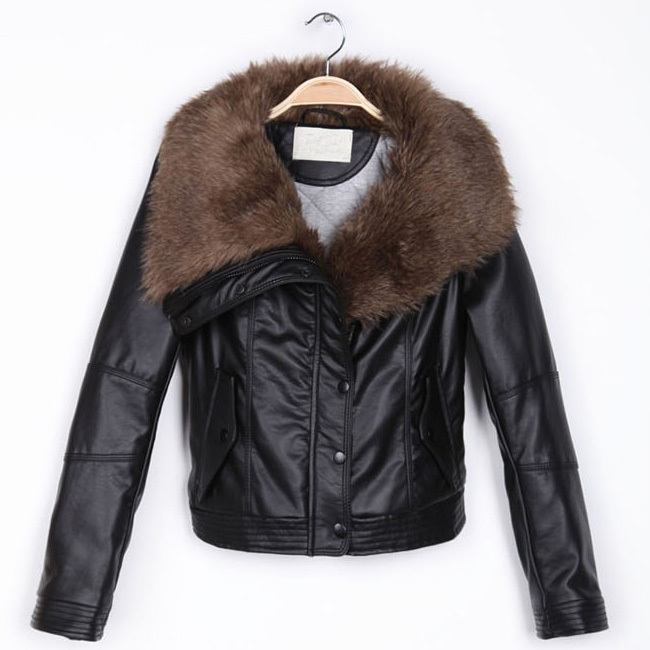 Newest high quality women fashion PU water wash motorcycle jacket leather fur collar clothing short design,free shipping,JC-W032