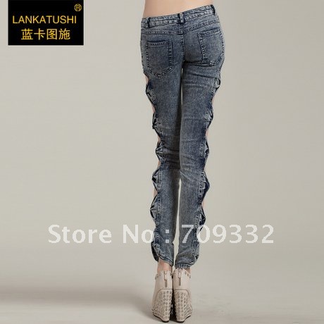 Newest Korean side of the hollow bow Exposed flesh was thin Package buttocks tight jeans S/M/L feet Female1PC/LOT Free shipping