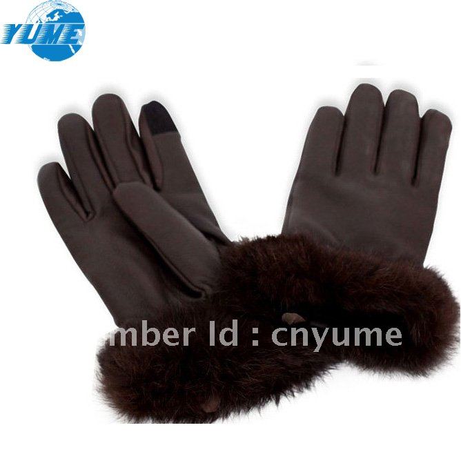 Newst  Fashion women's  brown Touch Screen leather Gloves winter gloves for smart Phone Apple Iphone Ipad