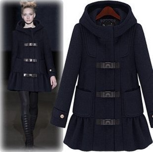 Nibbuns women's woolen overcoat fashion leather buckle on with a hood woolen outerwear female