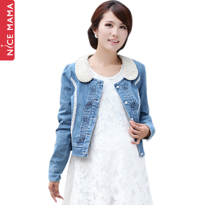 Nice mama maternity clothing autumn maternity outerwear maternity denim outerwear collar