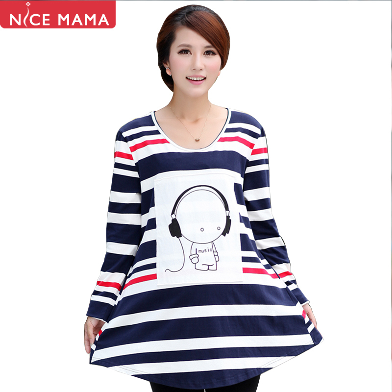 Nice mama maternity clothing autumn  top maternity t-shirt loose long-sleeve 4128