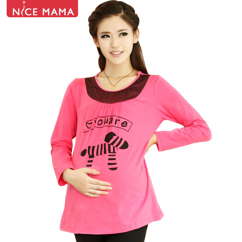 Nice mama maternity clothing spring maternity t-shirt spring and autumn long-sleeve maternity top basic shirt