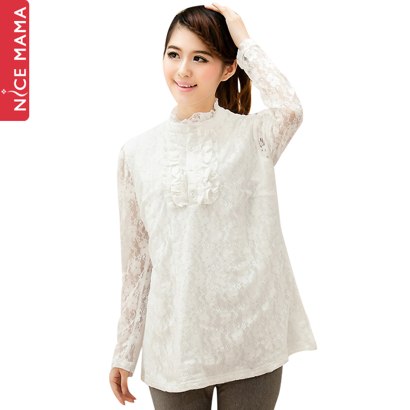 Nicemama maternity clothing maternity clothing spring maternity lace long-sleeve top basic top