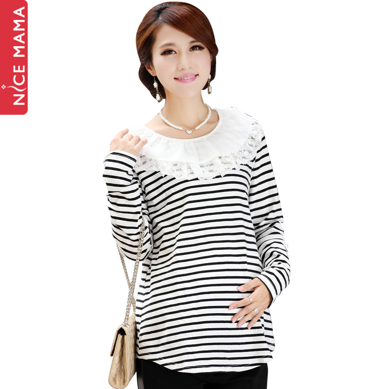 Nicemama maternity clothing spring maternity top maternity basic shirt stripe t-shirt shirt