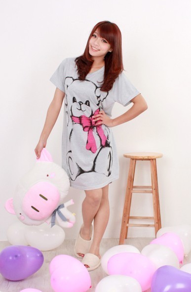 Nightgown cartoon silk style medium skirt plus size modal nightgown maternity style casual