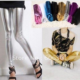 nine Leggings/Metallic /Faux Leather /BODYSUIT/wholesale/Slim candy color star temperament/