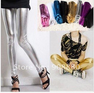 nine Leggings/Metallic /Faux Leather /BODYSUIT/wholesale/Slim candy color star temperament/free shipping