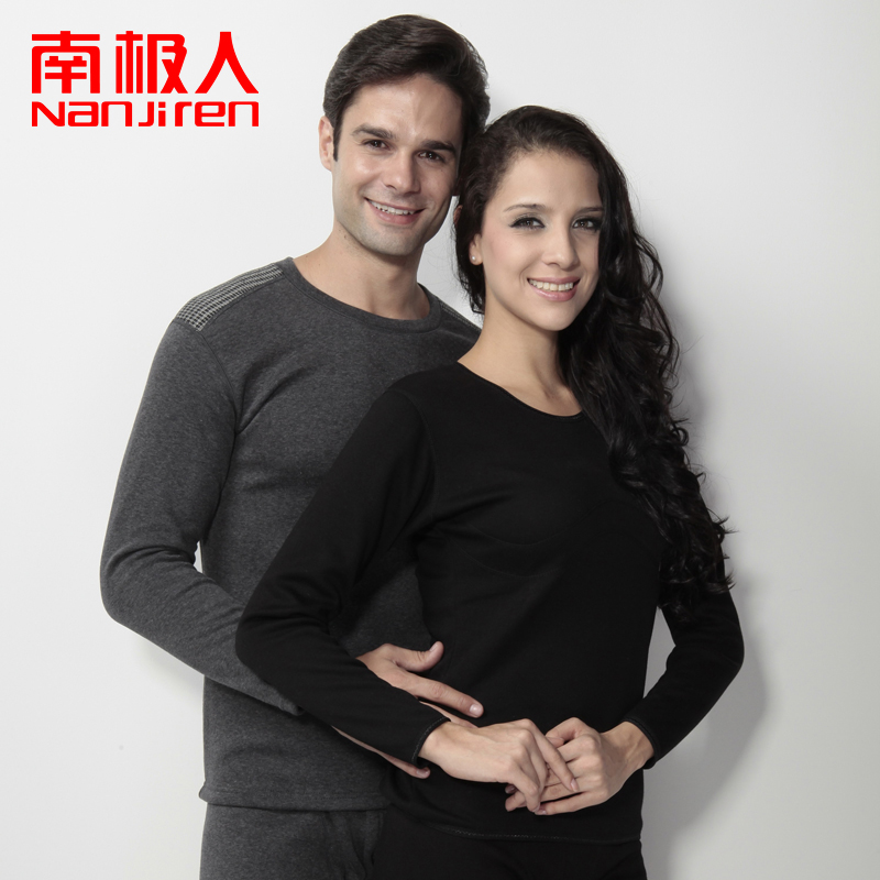 NJR 68 ! coffee carbon wool thermal underwear o-neck male women's thickening plus velvet underwear set