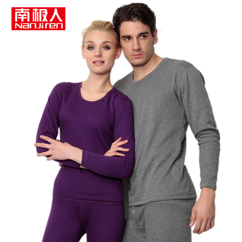 NJR Thermal underwear plus velvet thickening gold fleece thermal clothing male women's o-neck set