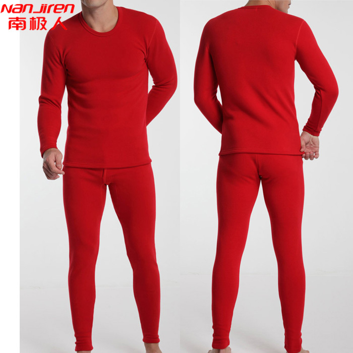 NJR Underwear male red thermal underwear wool bamboo charcoal kneepad gold fleece thermal clothing