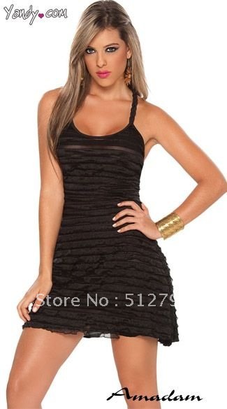 nl129/Free shipping!Sexy lingerie, Women Black  Ruffle  dress,Fashion  mini dress,Sexy costumes Nightclub Wear