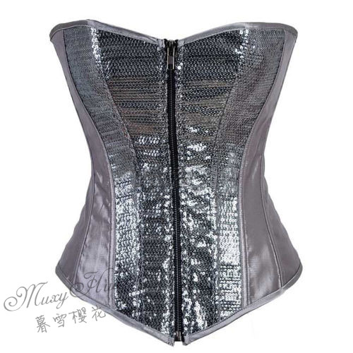 No shoulder tape corset underwear silver paillette shaper waist slim waist abdomen drawing cummerbund