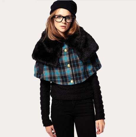 Nobility fur collar check fabric patchwork small cape black fur cape fur collar