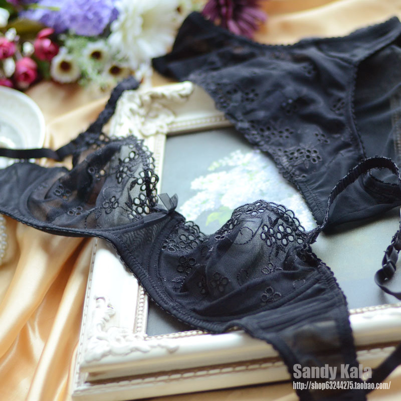 Nobility underwear fashion black sexy embroidery ultra-thin bra set