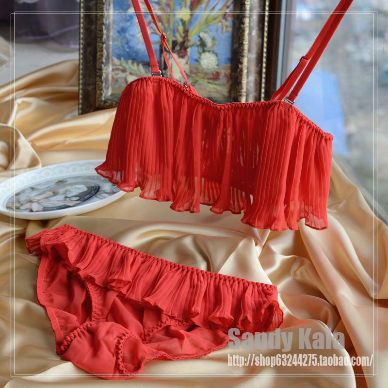 Nobility underwear red wireless tube top design bra set