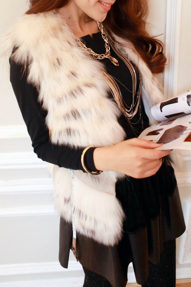 Noble elegant raccoon fur vest sleeveless outerwear strap p0005