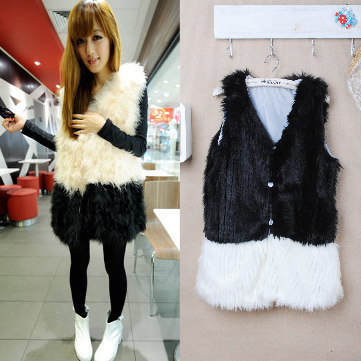 Non-mainstream 2012 autumn and winter women new arrival outerwear personality black and white color block decoration faux vest