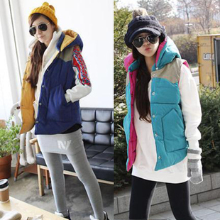 Non-mainstream autumn and winter 90 sweet color block decoration cotton-padded thickening all-match vest free shipping