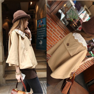 Non-mainstream autumn women's preppy style sweet peter pan collar batwing sleeve cloak coat free shipping