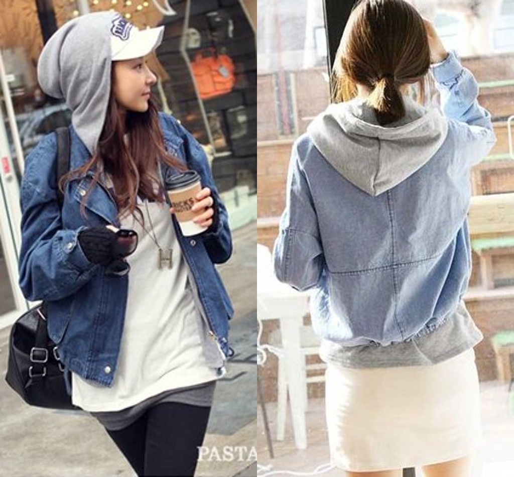 Non-mainstream clothes autumn and winter vintage personality twinset with a hood denim outerwear free shipping