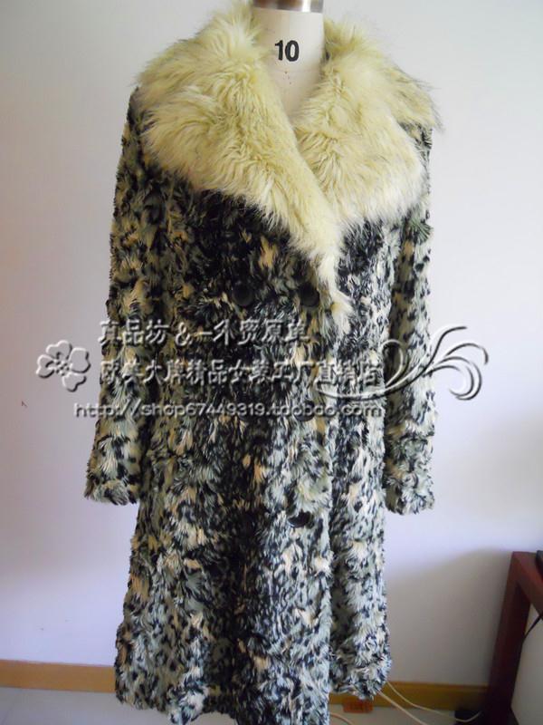 not real fox fur collar luxurious women's coat faux fur long coat  plus size leopard point faux fur coat women winter