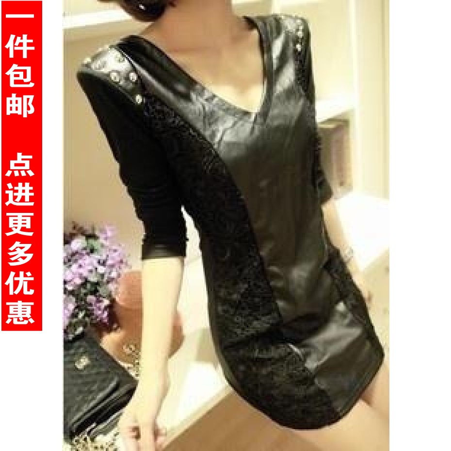 novelty dress 2013 spring slim sexy slim hip leather skirt lace skirt long-sleeve basic tight-fitting one-piece dress maxi dress