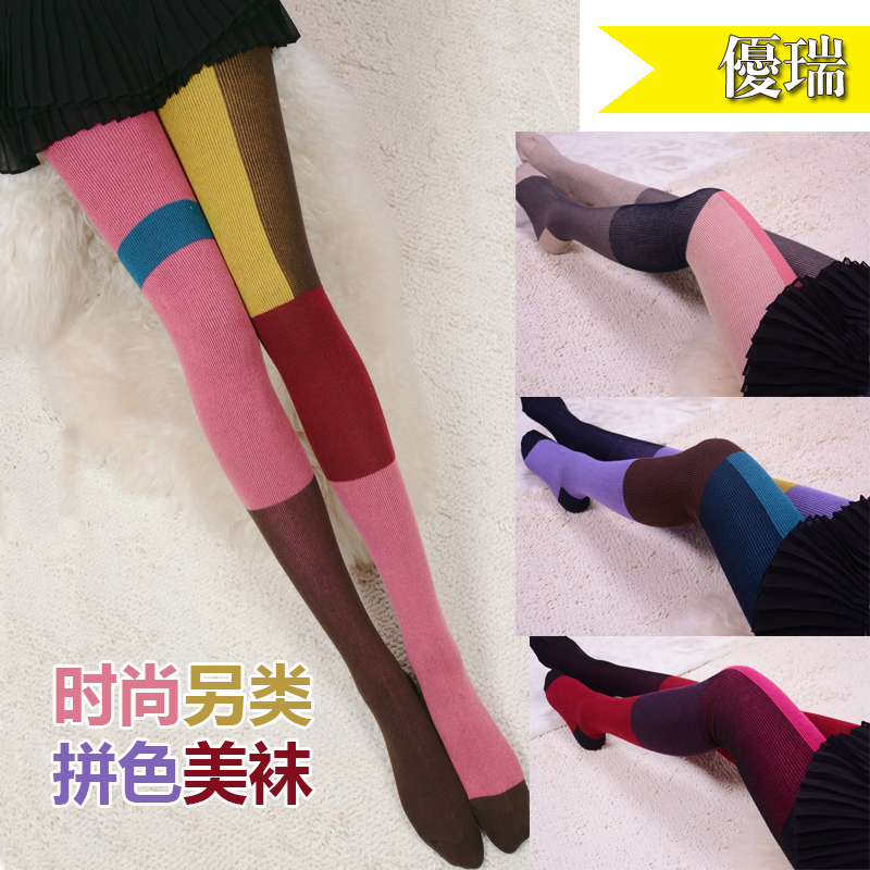 Novelty socks new arrival fashion multicolour color block decoration color block irregular pantyhose