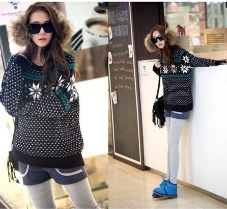 Now women's fashion dimond plaid christmas deer multicolour loose long-sleeve pullover sweater