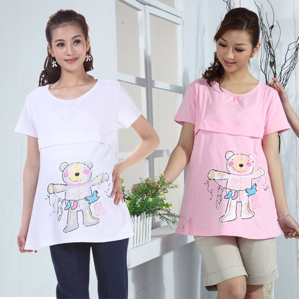 Nursing loading maternity clothing print casual maternity nursing shirt top t-shirt short-sleeve o-neck nursing clothing