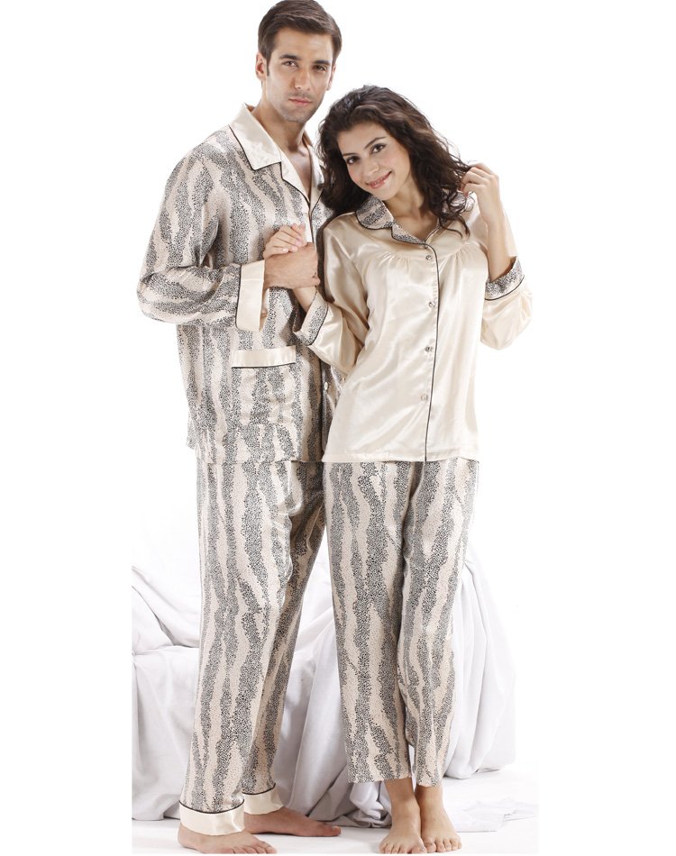 NWT 2013 fashion silk satin women's 2 piece couple lovers pajamas top shirt lounge pants homewear ivory night gown sleep sets