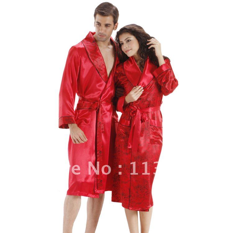 NWT cute ladies Vintage slip silk women's pajama sets dark rose red Floral ribbon strap bath night sleep gown robes set 6038