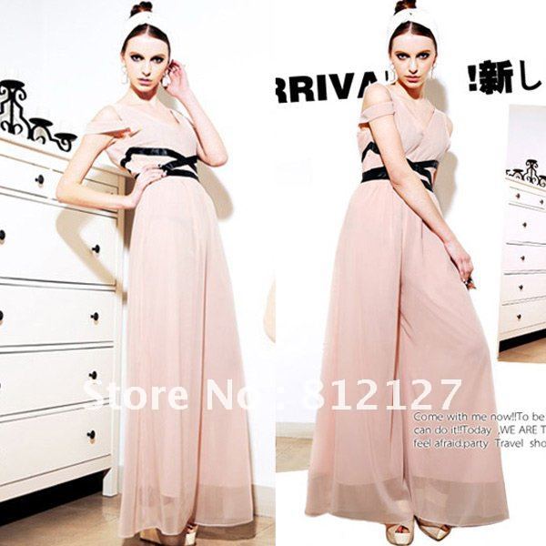 NWT Women's Jumpsuits Stylish Pink Elegant Maxi Belted Loose Ladies Sexy V-Neck Clothing Hot Sale