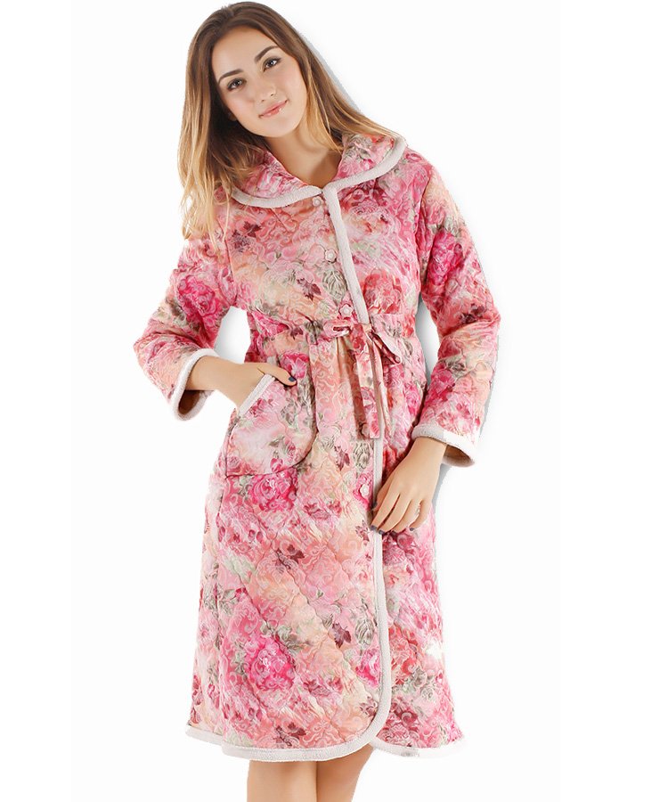 NWT women's lady's gorgeous winter warm cotton fleece lined pyjama homewear lounge long bathrobe coat front button size X-large