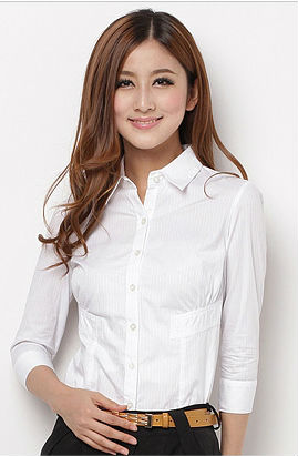 O Freeshipping spring summer white women female lady ladies' slimming fit elegant  OL shirt blouse cloth top FZ-W001-50SQFXCS