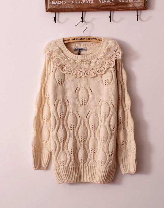 O-neck lace twisted all-match vintage long-sleeve sweater female 3 basic shirt