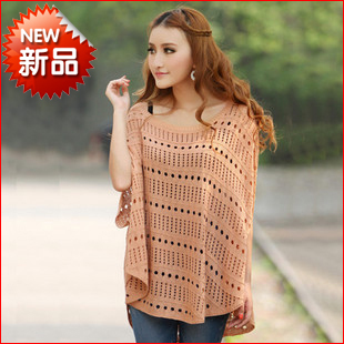 O-neck women's batwing sleeve loose plus size sweater air conditioning shirt cutout sweater cotton sweaters